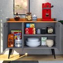 Ver imagem 2 de Kit Aparador Buffet Wood New Cinza 3 Portas e Mesa de Cabeceira Dream 2 Gavetas Retrô Preto|