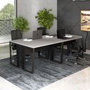 Ver imagem 1 de Estação Trabalho Escritório P/ 4 Pessoas 240cm Pé Metal F5 Cor:cinza Sagrado com Preto