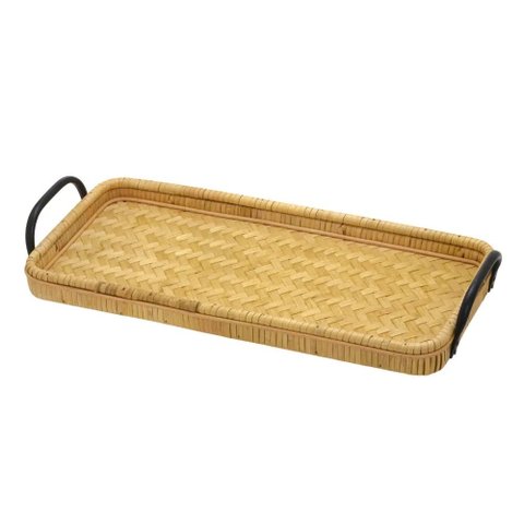 Bandeja Retangular com Alça em Rattan 52 x 22 cm - Espressione