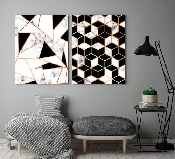 Quadro Decorativo Abstrato Cimento Tendência Geométrico