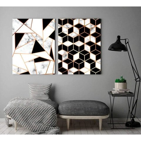 Quadro Decorativo Abstrato Cimento Tendência Geométrico