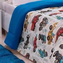 Ver imagem 2 de Edredom Fantasy Carros Solteiro Infantil Tecido Malha 100% Algodão Macio Antialérgico - Azul