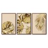 Quadro Premium Textura CX Alta Folhas Ouro em Bege 3un 40x60 - Moldura Ocre - 2