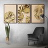 Quadro Premium Textura CX Alta Folhas Ouro em Bege 3un 40x60 - Moldura Ocre - 4