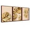 Quadro Premium Textura CX Alta Folhas Ouro em Bege 3un 40x60 - Moldura Ocre - 1