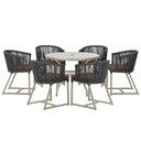 Ver imagem 1 de Mesa com 6 Cadeiras de Jantar Roma 120cm e Noronha em Alumínio Fendi Corda Náutica Estofado 9 Trama