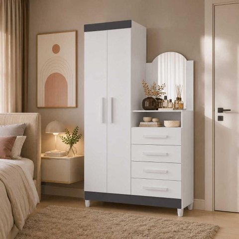 Guarda-Roupa com Cômoda Embutida 2 Portas 4 Gavetas New Capri - Branco Titanium Flex - Albatroz