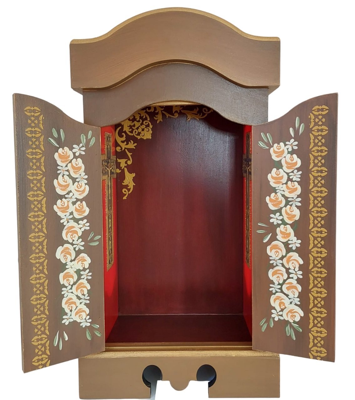 Oratório Capela Com Porta E Vidro Laqueado Para Imagens De Até 20 cm - Marrom - 2