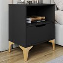 Ver imagem 1 de Mesa de Cabeceira Vegas 1 Gaveta com Nicho Base de Aço Design Moderno - Preto/pé Dourado
