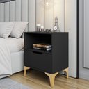 Ver imagem 3 de Mesa de Cabeceira Vegas 1 Gaveta com Nicho Base de Aço Design Moderno - Preto/pé Dourado