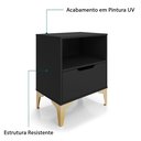Ver imagem 6 de Mesa de Cabeceira Vegas 1 Gaveta com Nicho Base de Aço Design Moderno - Preto/pé Dourado