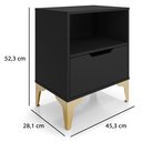 Ver imagem 4 de Mesa de Cabeceira Vegas 1 Gaveta com Nicho Base de Aço Design Moderno - Preto/pé Dourado