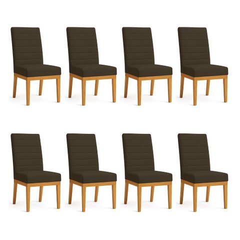 Kit 8 Cadeiras de Jantar Solana Suede Base de Madeira - Pallazio Cor:Marrom