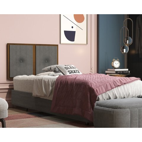 Painel Cabeceira Box Solteiro 0,90 Duda Madeira Suede Cinza - Comprar Moveis em Casa