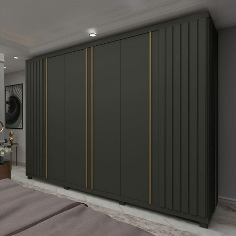 Guarda-Roupa Casal Valenza 6 Portas 4 Gavetas Ripado 100% MDF Grafite - Pnr Móveis