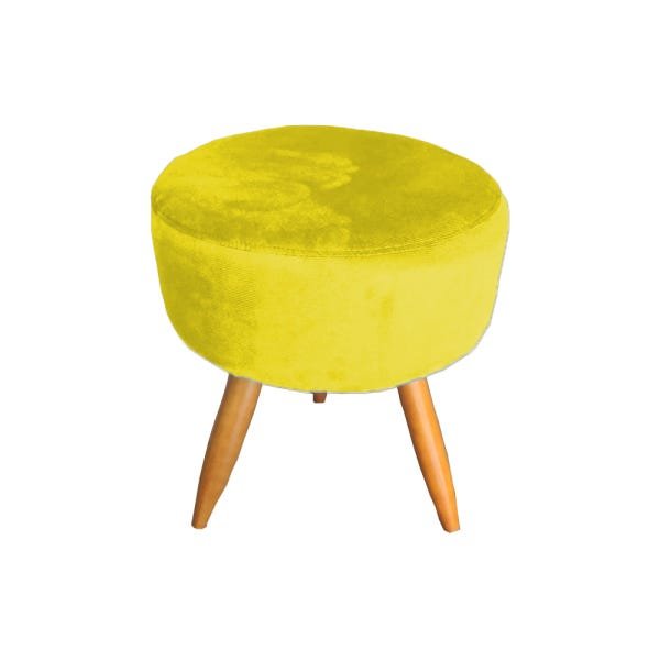 Kit 2 Poltrona Decorativa para Sala Nina e 2 Puff Redondo Suede Amarelo Pé Castanho - 4