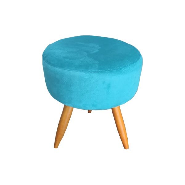 Kit 6 Poltrona Decorativa para Sala Nina e 3 Puff Redondo Suede Azul Turquesa Pé Castanho - 4