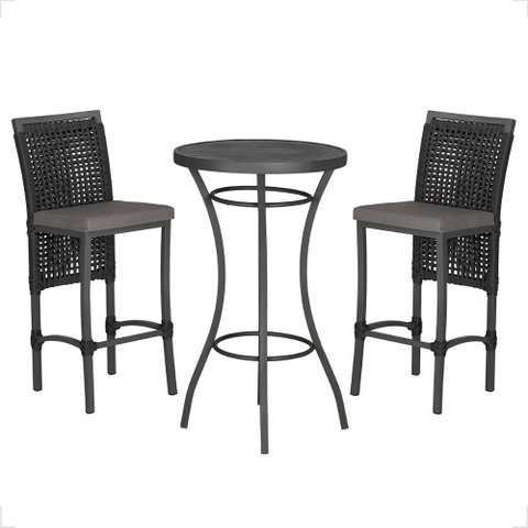 Mesa Bistro e 2 Banquetas Roma Preta Corda Náutica 11 Trama Original
