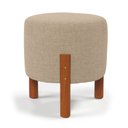 Ver imagem 4 de 2 Puf Puff Redondo com Pés em Madeira Tecido Linho Cor Bege