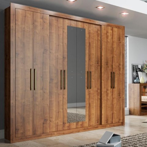 Guarda Roupa Casal Héster 8 Portas de Bater 4 Gavetas MDP com Espelho Native Móveis Carraro