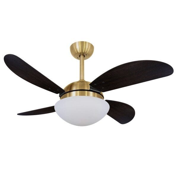 Ventilador de Teto Dourado Vidro Fechado 4 Pás Fly Volare 127V