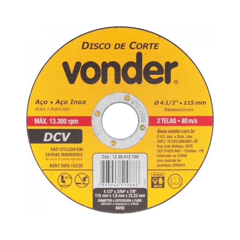 Disco de corte 1150 mm x 10 mm x 2223 mm DCV Vonder