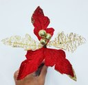 Ver imagem 2 de Kit 16 Flor Artificial Decoração Brilho Vermelho Gliter 15cm