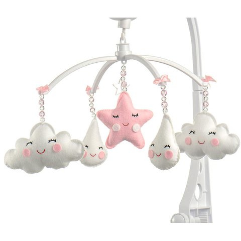 Móbile Berço Bebê Musical e Giratório Chuva de Amor Rosa