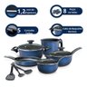 Jogo 8 Panelas Caçarola Panelas Completo e Utensilios - Azul - 4