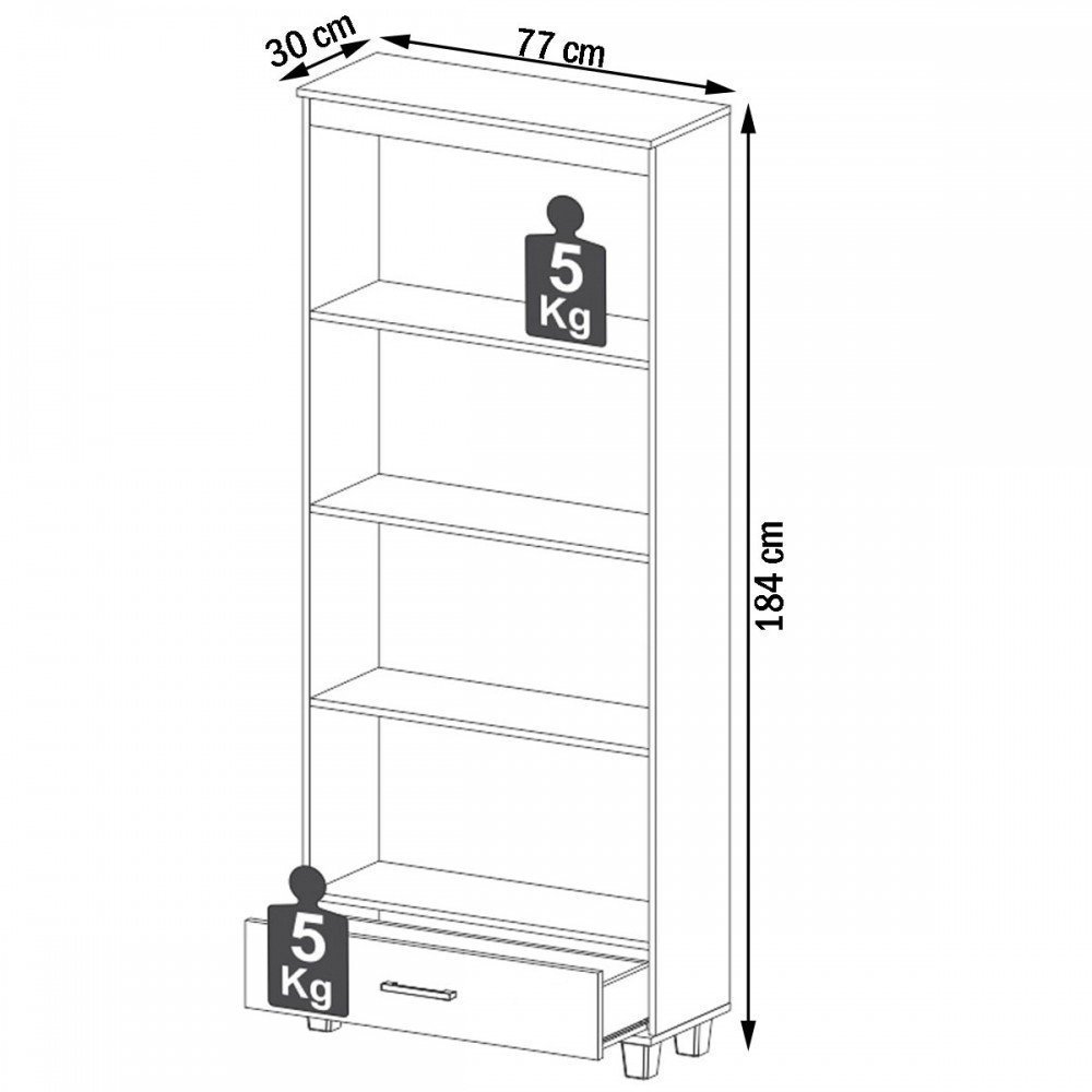 Estante para Livros 1 Gaveta 3 Prateleiras 100% Mdf Nobre C57 - Pradel - 3