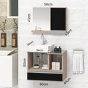 Ver imagem 3 de Conjunto Gabinete Banheiro Venus 60cm Madeirado/Preto - Gabinete + Cuba + Espelheira + Tampo Vidro