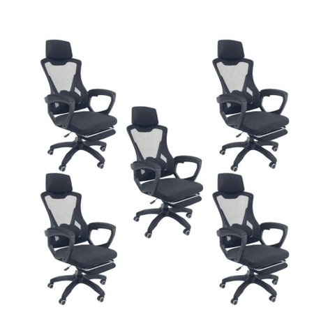 Kit 5 Cadeiras de Escritório Presidente Supreme Tela Mesh Base Giratória com Apoio de Cabeça