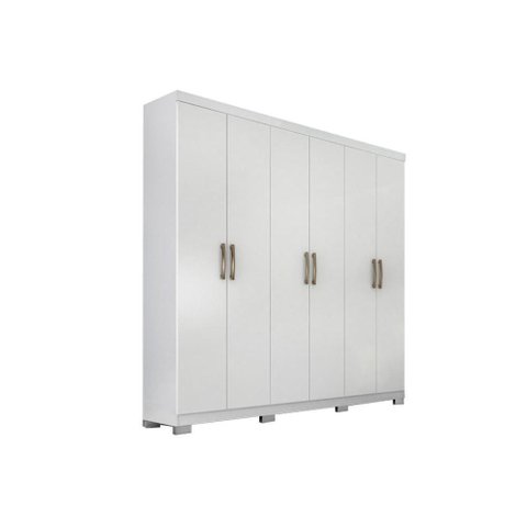 Guarda Roupa Casal 6 Portas 3 Gavetas Corrediças Telescópicas MDF Branco Panan Clara