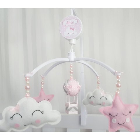 Mobile para Berço Musical Giratório Chuva de Amor Balão Rosa