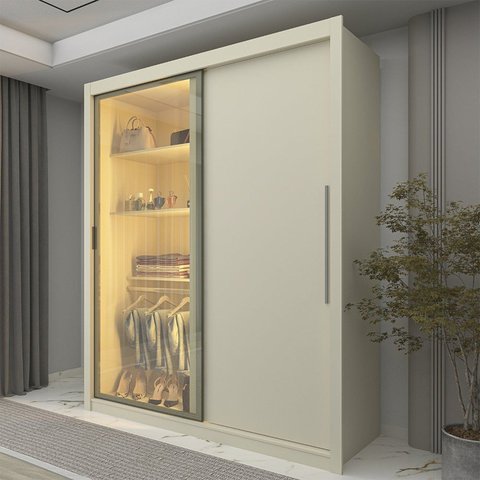 Guarda-Roupa Solteiro 2 Portas com 1 Porta Reflectante com LED 100% MDF Royale