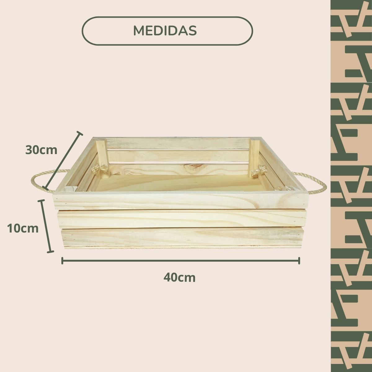 Bandeja Cesta de Madeira Quadrada com Alça de Sisal - 4