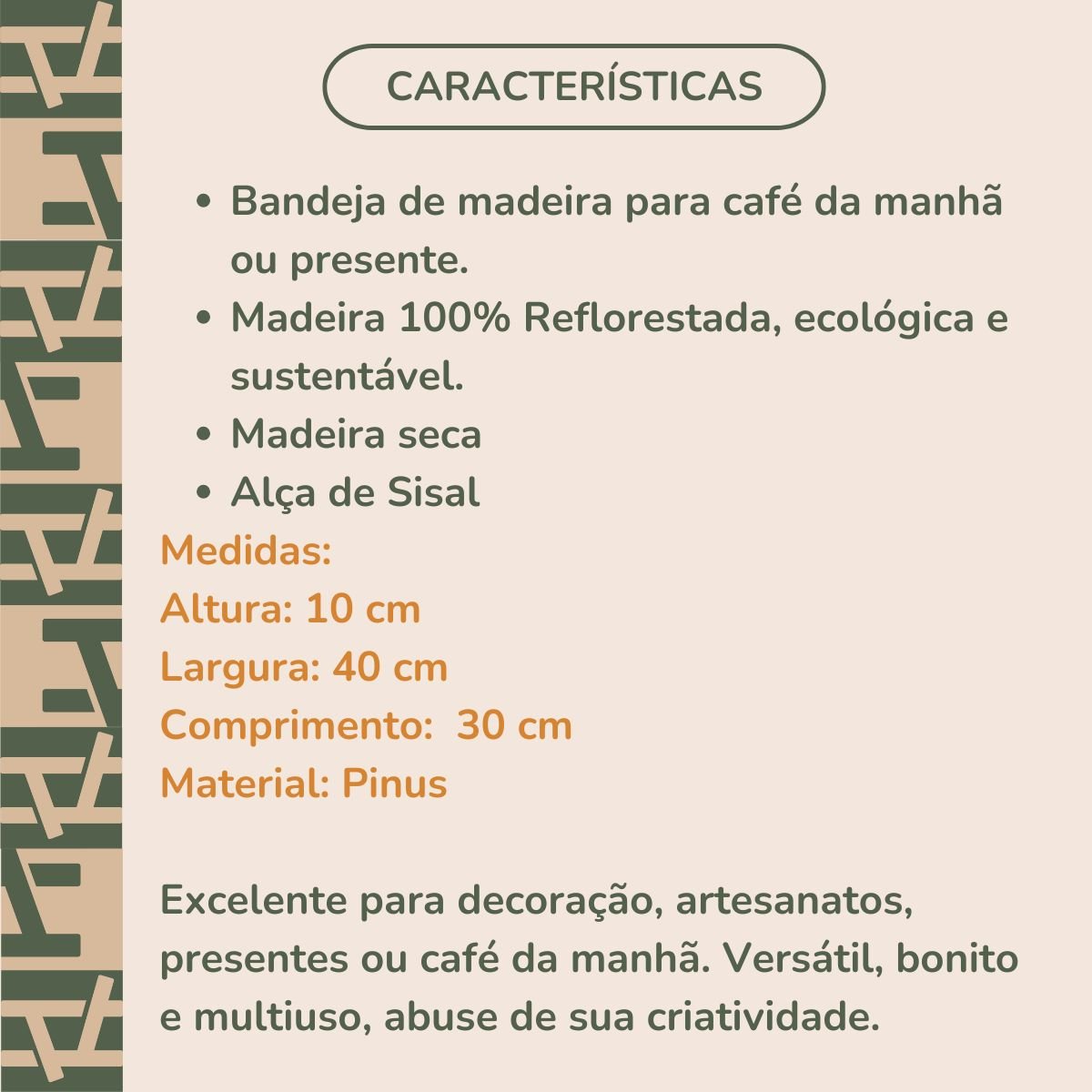 Bandeja Cesta de Madeira Quadrada com Alça de Sisal - 3