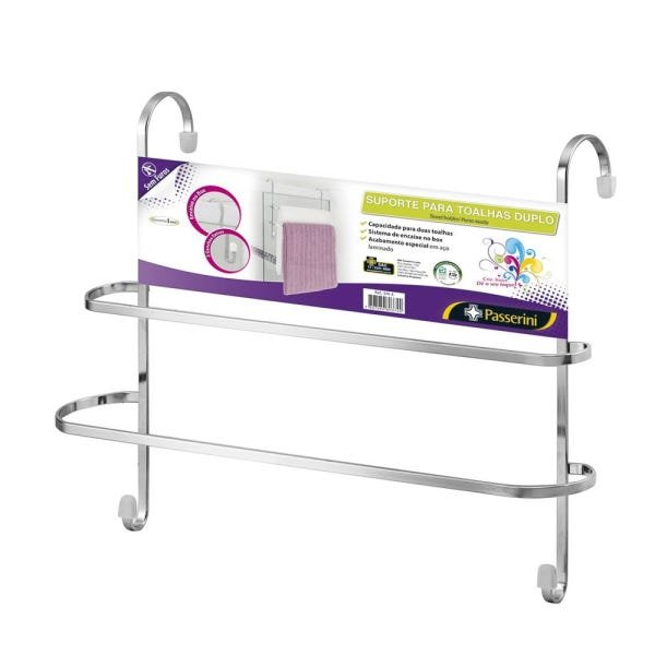 Suporte Para Toalha Duplo Aço Laminado Sem Furos - Passerini - 1