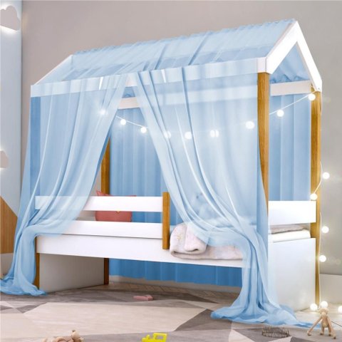 Cama Montessoriana Exclusiv Solteiro Fio de Luz e Voal Azul