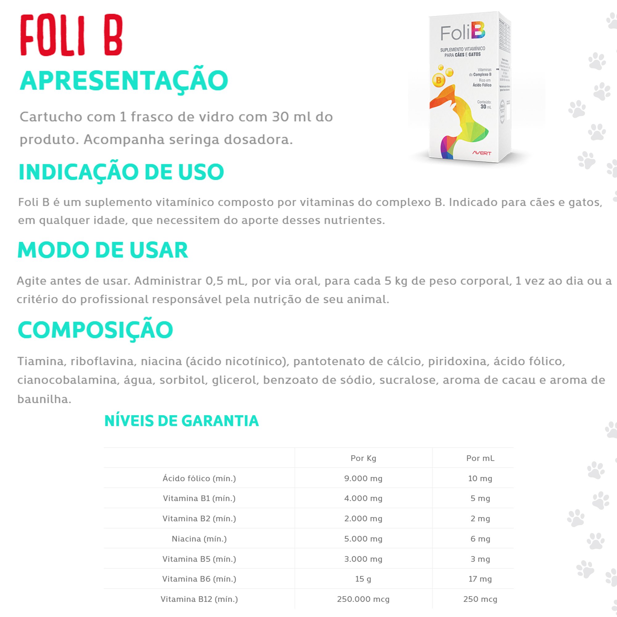 Suplemento Vitamínico Foli B Complexo B Ácido Fólico Para Cães E Gatos ...