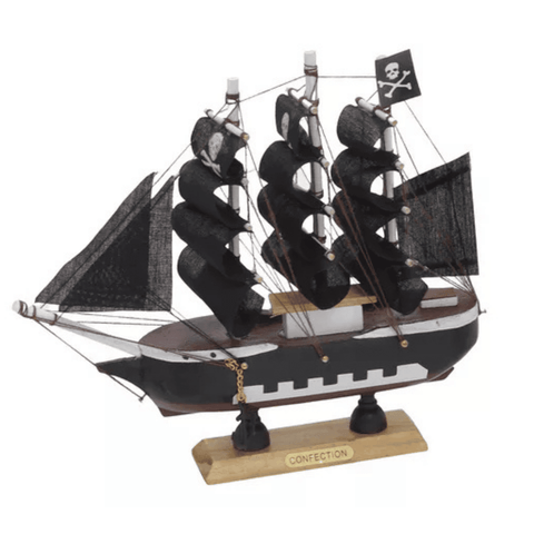 Escultura Decorativo Barco de Madeira 18cm