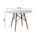 Ver imagem 2 de Mesa Sala de Jantar Vidro Redonda 110cm Vidro com 4 Poltronas Pretas Base Madeira Preto