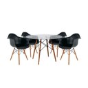 Ver imagem 1 de Mesa Sala de Jantar Vidro Redonda 110cm Vidro com 4 Poltronas Pretas Base Madeira Preto