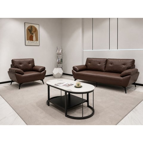 SC-9907 Conjunto Internacional Sofá 1,93m com 2 Poltronas Café Material Ecológico Sala  Conforto