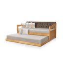 Ver imagem 4 de Sofá Cama Dublin Estofado Capitonê Veludo Marrom Madeira com Cama Auxiliar - Imbuia