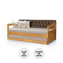 Ver imagem 2 de Sofá Cama Dublin Estofado Capitonê Veludo Marrom Madeira com Cama Auxiliar - Imbuia
