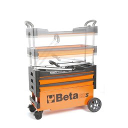 Carrinho de Ferramentas Tipo Trolley Rebatível 2 Gavetas com 6 Tabuleiros Laranja C27s/o Beta - 4