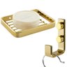 Kit Saboneteira Gancho Toalheiro Multiuso Dourado - 1