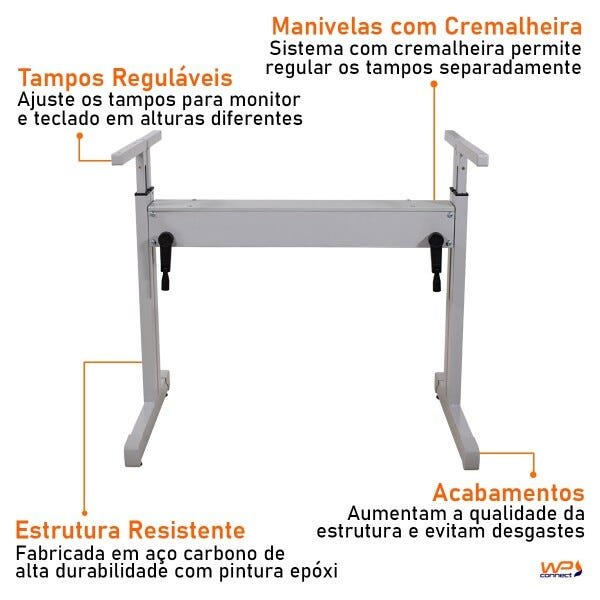 Mesa de Escritório Regulagem Altura Home Office sem Tampo - 6