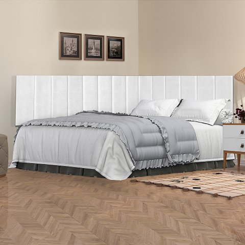 Conjunto de Cabeceira Viuva Solteirão Estofado Suspensa com Proteção Lateral - 128 Cm - Branco Corin